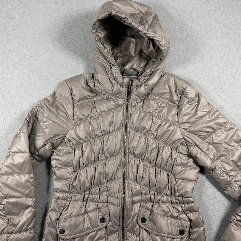 Athleta Puffer Jacket Women Small Hooded Quilted Parka Taupe Brown Core Gorpcore - Picture 2 of 10